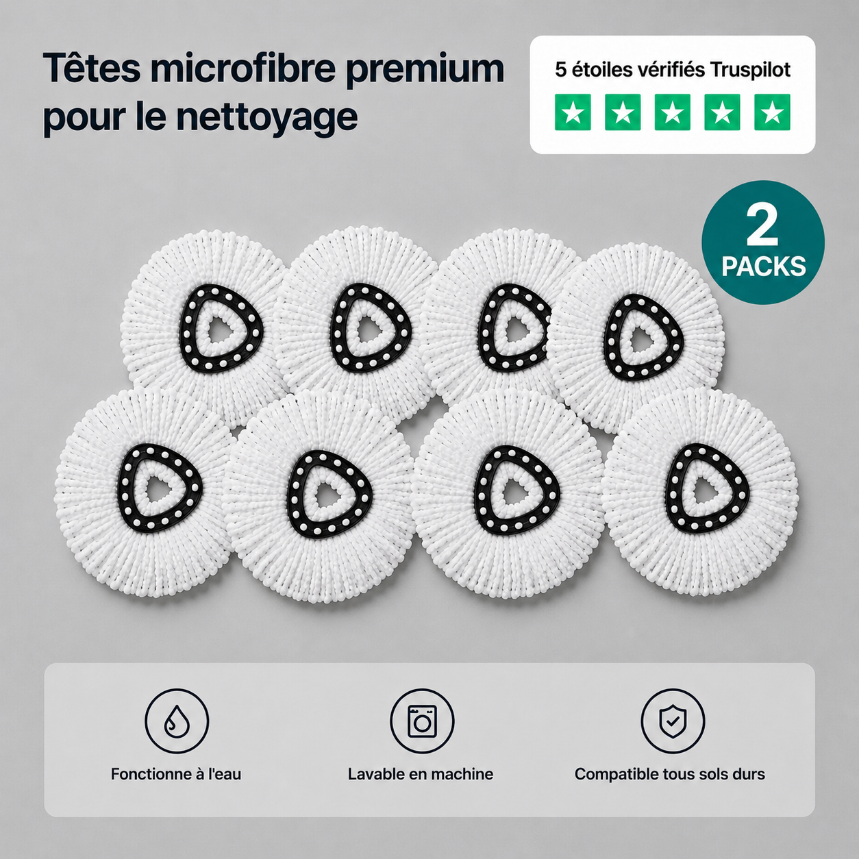 Têtes Microfibre Haute Densité - Pack de 8