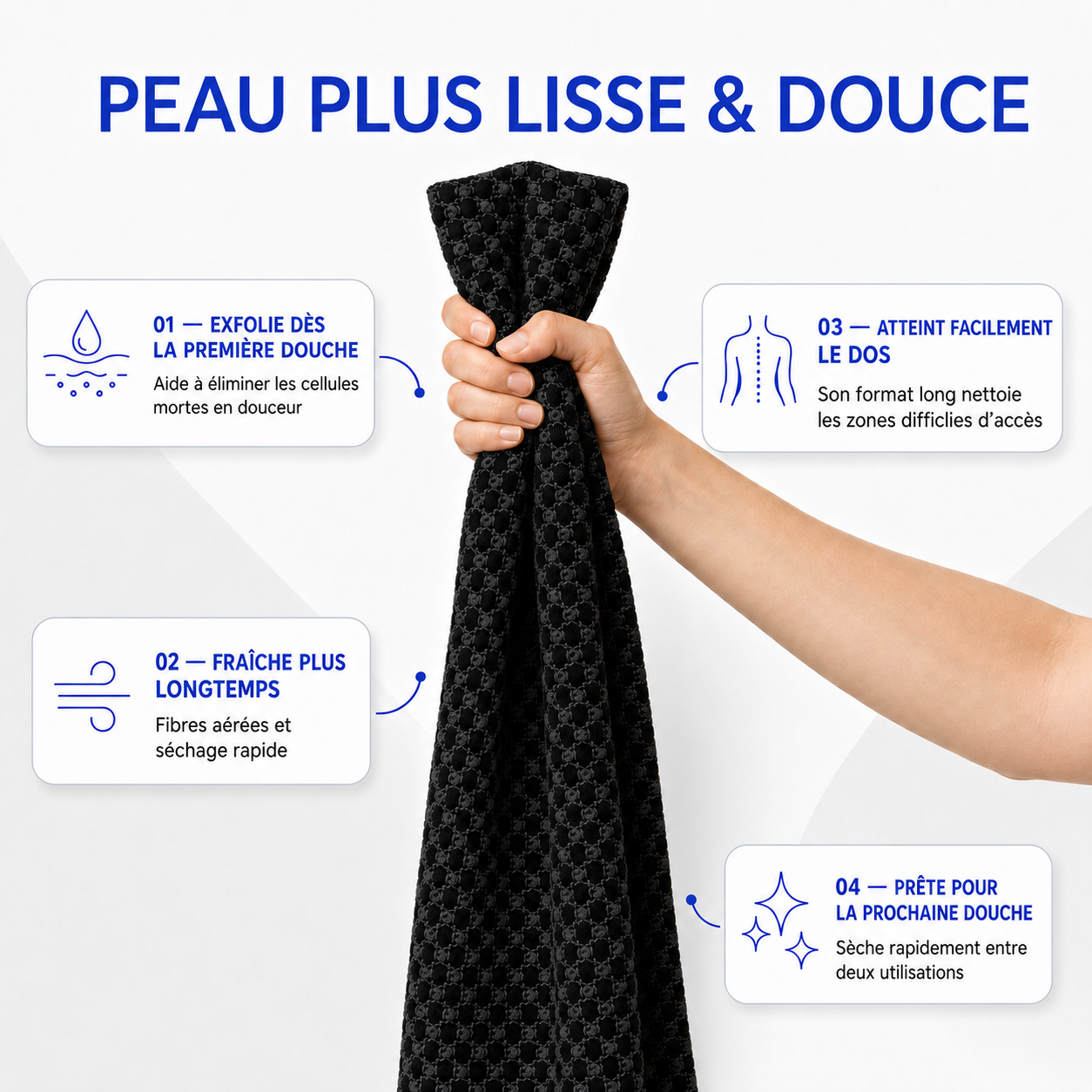 Serviette De Douche Exfoliante & Antibactérienne
